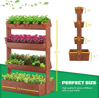 DoCred Vertical Raised Garden Bed, 5 Tier Freestanding Wood Garden Planters | Wooden Plant Stand Flower Rack with Planter Box for Herbs Flowers Vegetables Outdoor Indoor Gardening, Red