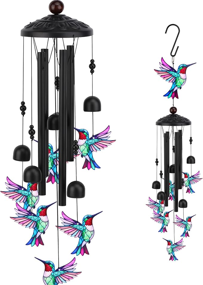 Hummingbird Wind Chimes for Outside, Metal Wind Chimes Outdoor for Patio Porch Yard Garden, Hummingbird Gifts for Women, Mothers Day Birthday Memorial Gifts for Mom Grandma Wife, Outdoor Decor