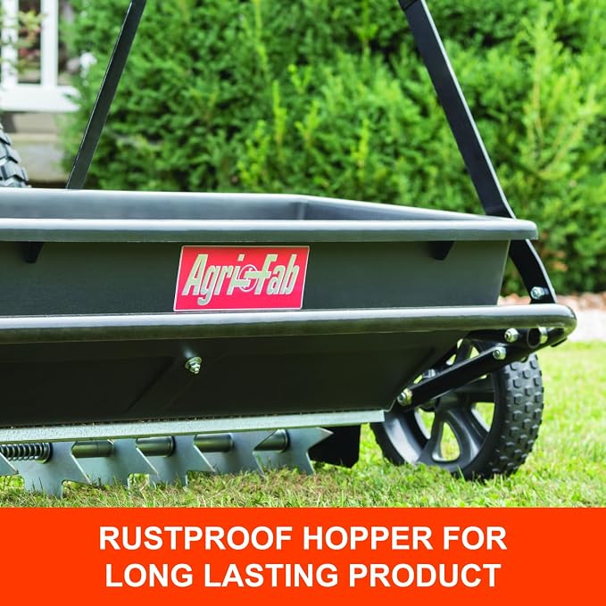 Agri-Fab Tow Behind Spiker Seeder Drop Spreader for Seed, Fertilizer, Salt and Ice Melt, 100 lb Capacity with 32 In Working Width
