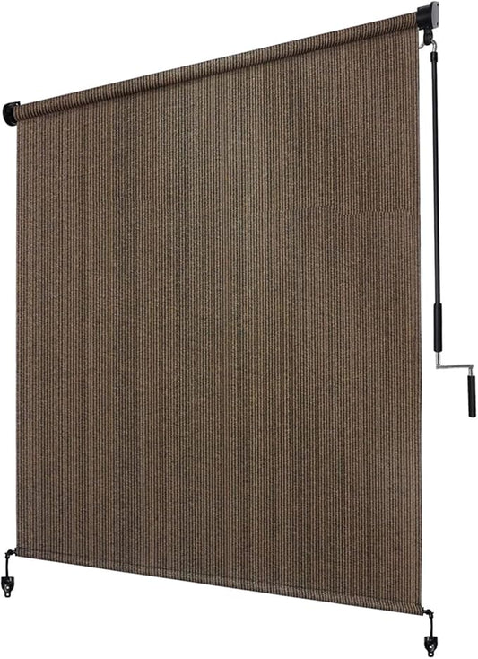 KANAGAWA Outdoor Roller Shade 10' W X 8' H, 220GSM HDPE Breathable Sun Shades Outdoor Patio, Crank Roll Up Window Shades for Porch Pergola Balcony, Mocha
