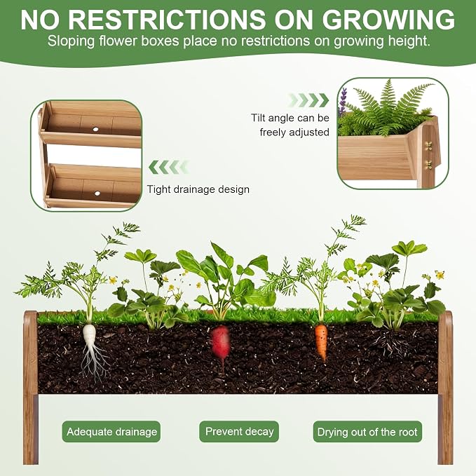 Baotree 5 Tiers Vertical Wooden Raised Garden Bed, Tiered Standing Garden Planters Outdoor, Garden Tower Wooden Planter Box for Planting Herbs Flowers Vegetables Indoor Outdoor Gardening