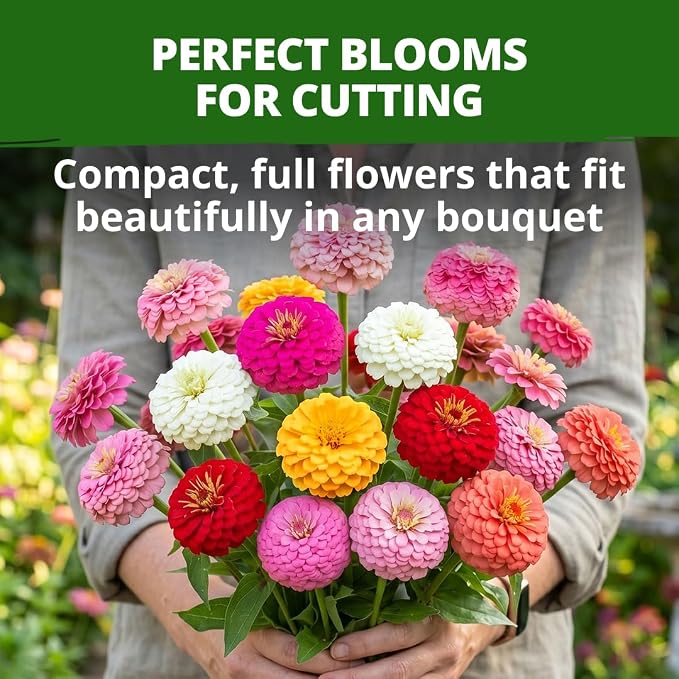 HOME GROWN Oklahoma Zinnia Seeds for Planting Outdoors 50 Heirloom Non-GMO Seeds (0.5g), Annual Cut Flower Mix, Pink & Mixed Colors, Bouquets & Borders, Spring 2026, Zones 3–10 (Zinnia elegans)