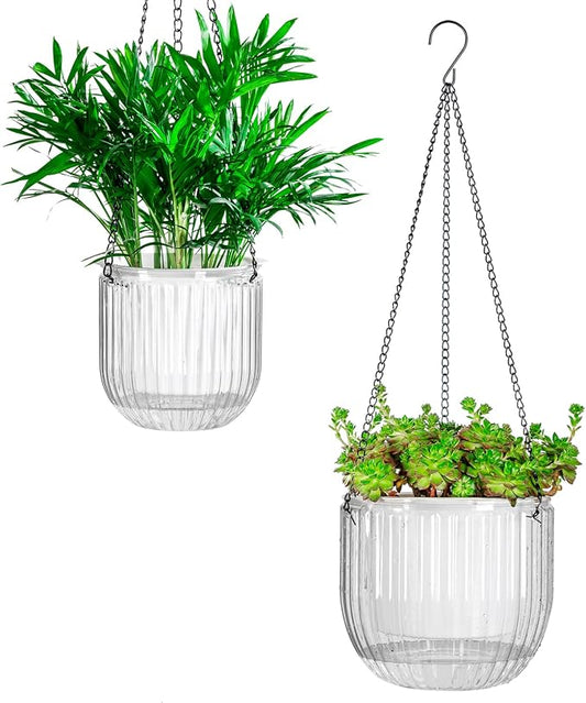 Josteve 5.2/8.2 Inch 2 Pcs Self Watering Hanging Planter Indoor Plant Pots Drainage Holes, Outdoor Small Hanging Planters Flower Pot Basket, Visible Water Level, Plant Hanger Home Decor, Gardening