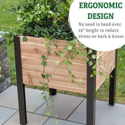 Gardener's Supply Company Raised Garden Bed Elevated Cedar Planter Box | 2' x 2' Heavy Duty Standing Garden Planters for Outdoor Plant Vegetables & Flower Gardening Perfect for Patio, Lawn & Backyard