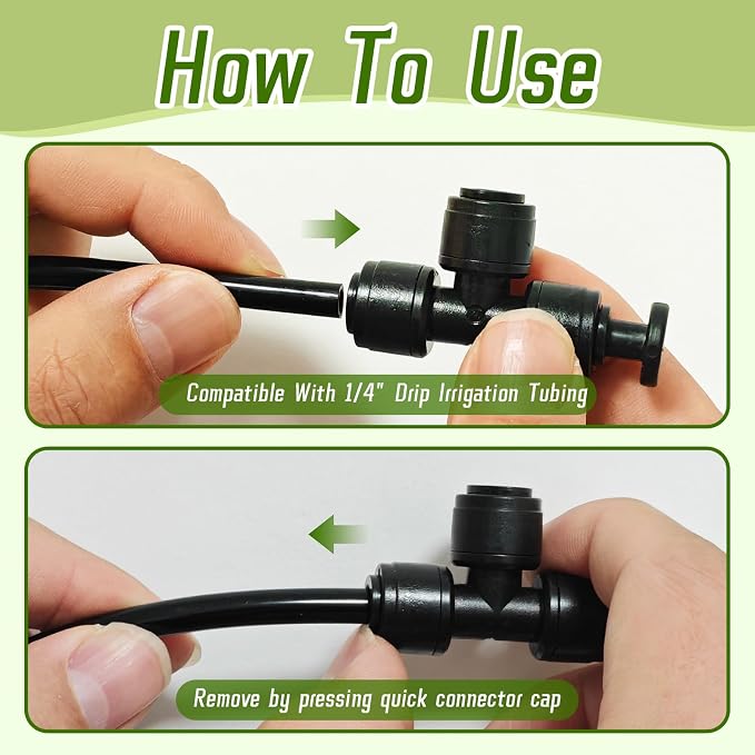 30 Pcs Quick Connect 1/4" Drip Irrigation Tee Fittings, Push-to-Connect Drip Irrigation Tee Connectors for 1/4 Inch Irrigation Tubing with 10Pcs End Plugs,Hose Connectors for Garden Irrigation System
