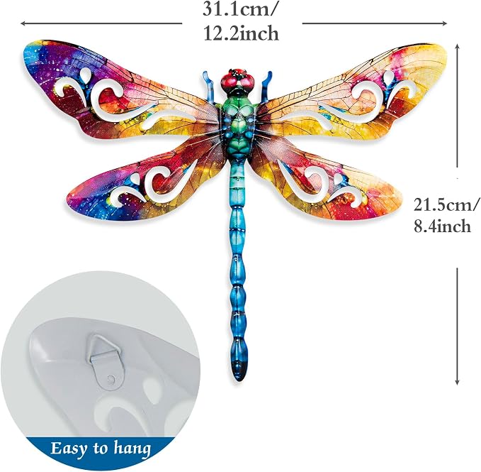 SUNREEK Metal Dragonfly Wall Decor, 12 Inches Dragonfly Outdoor Wall Art for Fence Garden Yard Patio Decorations
