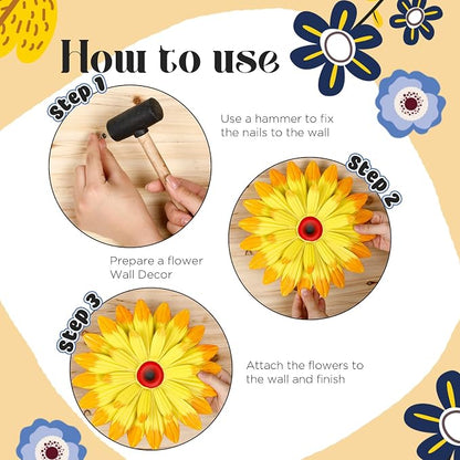 Zhehao 9 Pcs Metal Flower Wall Art Hanging 3D Daisy Decor Metal Flowers Outdoor Decor Multicolored Layered Floral Sunflower Wall Decorations for Home Garden Porch Patio (Stylish Color,6/8/10 Inch)