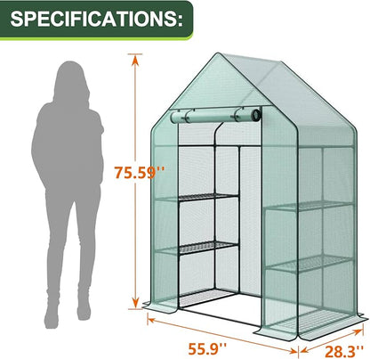3 Tier 6 Shelves Mini Walk-in Greenhouse, 56 x 28 x 76 inch, Durable PE Cover Green House Kit with Anchors and Ropes, Outdoor Plant Gardening Hot House for Growing Vegetables, Flowers