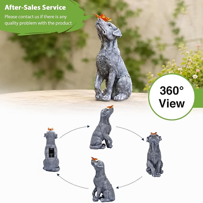Goodeco Dog Statue with Solar Butterfly - Ideal Gifts for Mom, Dad or Birthdays, Beautifully Crafted Outdoor Decorations to Wow Your Guests
