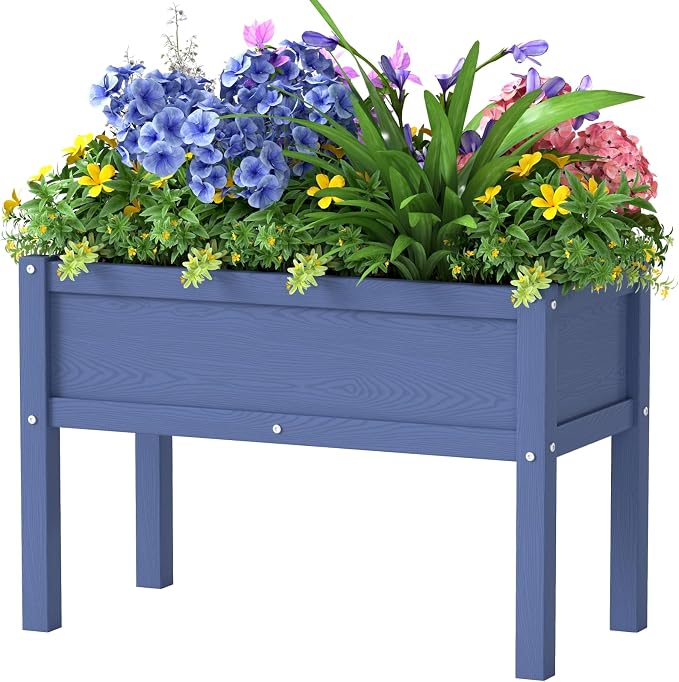 Small HDPE Raised Garden Bed, Elevated Planter Box with Legs, Outdoor All-Weather Planter Raised Beds for Seeds, Herbs, Flowers, Vegetables (Navy Blue)