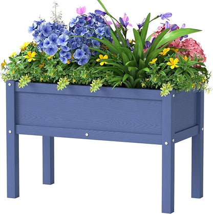 Small HDPE Raised Garden Bed, Elevated Planter Box with Legs, Outdoor All-Weather Planter Raised Beds for Seeds, Herbs, Flowers, Vegetables (Navy Blue)