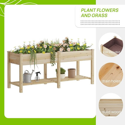 72x24x30.7in Wood Raised Garden Bed with Legs Elevated Planter Box Gardening Outdoor Planter Box Patio Kit Planting Bed for Vegetables Flowers Herbs Outdoor for Patio Balcony Backyard (Natural, Large)
