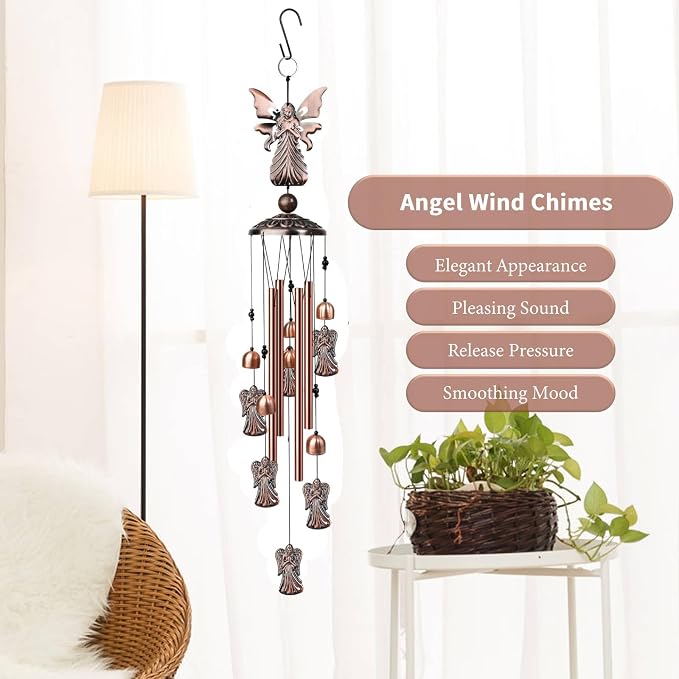 35" Angel Wind Chimes Outdoor Angel Gifts for Women/Men/Mom/Grandma Birthday Gifts Memorial Gift Metal WindChimes for Outside/Indoors, Home, Lawn, Porch, Patio, Garden Decor, Yard Decorations
