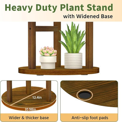 LASZOLA 3 Tiered Wood Plant Stand Indoor Corner, Flower Holder Rack Tall for Multiple Plants, Rustic Planter Shelf Display for Patio Garden Balcony Living Room, Brown