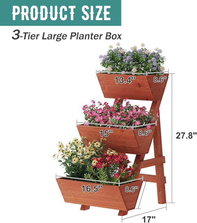 viewcare Raised Garden Bed, 3 Tier Small Vertical Garden Planter for Indoor & Outdoor, Raised Planter Box with Legs, Garden Planter Box for Flowers/Vegetables/Plants