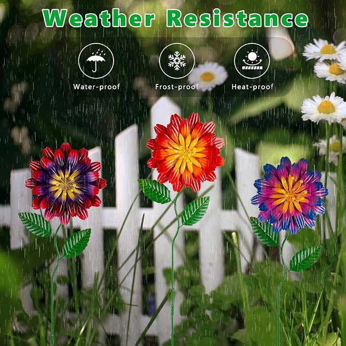 Metal Flowers for Outside,3 Pack Flowers Decorative Garden Stakes Spring Decor,Waterproof Metal Yard Art for Outside,Lawn,Patio,Yard
