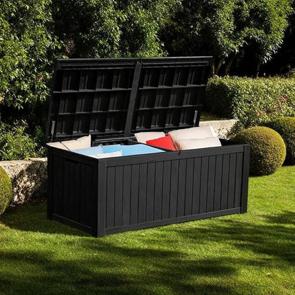 YITAHOME 180 Gallon Large Deck Box w/Divider | XL Waterproof Outdoor Storage for Patio Furniture,Outdoor Cushions, Garden Tools, Sports Equipment and Pool Supplies, Resin