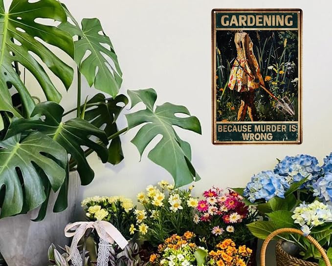 Funny Garden Decor For Outside gardening Gifts Supplies Signs Because Murder Is Wrong Metal Sign 12x8 Inches