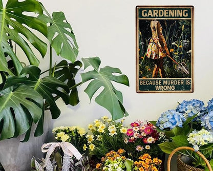 Funny Garden Decor For Outside gardening Gifts Supplies Signs Because Murder Is Wrong Metal Sign 12x8 Inches