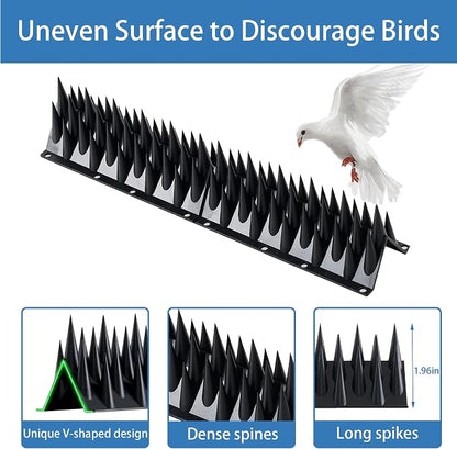 Bird Spikes Deterrent 24 Pack - New 20.6ft Pigeon Squirrels Raccoon Bird deterrents for Outside Patio, Small Birds Spikes for Outside to Keep Birds Away for Fence Balcony Roofs (Black)