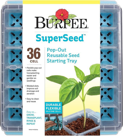 Burpee, 9 Quarts | Premium Organic Potting Natural Soil Mix Food & SuperSeed Seed Starting Tray | 36 Cell Reusable Seed Starter Tray