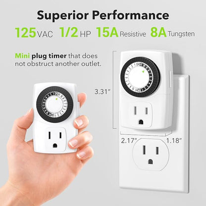 BN-LINK BND-60/U47 Indoor Mini 24-Hour Mechanical Outlet Timer, 3-Prong, 4-Pack