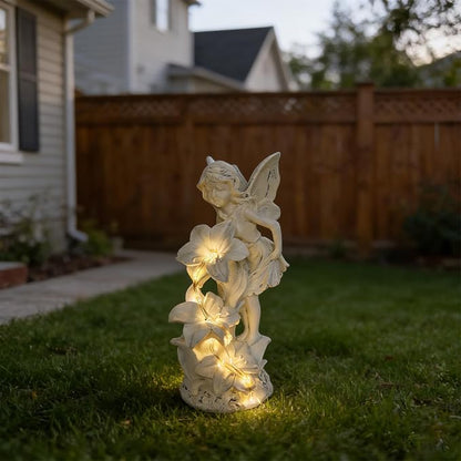 Angel Figurines Garden Statue with Solar Powered Light 12.2IN | Resin Angel Statue Decor for HOME Patio Lawn Yard Balcony, Resin Angel Sculpture, Memorial Gift for Mom/Grandma/Garden Lovers