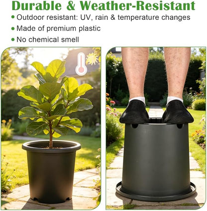 16 inch Deep Large Planters for Outdoor Plants, 4-Pack Plastic Plant Pots with Drainage Holes, Heavy Duty 10 Gallon Garden Planter for Tomato, Vegetables, Flower Growing Deeper -16" Wx15"H, Dark Gray