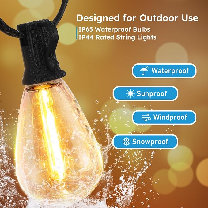 GvvooHome LED Outdoor String Lights, 25FT Waterproof Patio Lights with 9 Shatterproof S11 Plastic Bulbs, 2700K Warm White Edison Hanging Lights for Backyard, Garden, Porch, Bistro