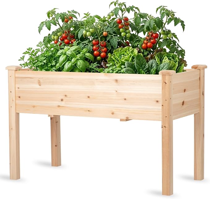 Raised Garden Bed with Legs, 48x24x30 inch Wood Elevated Planter with Protective Liner for Vegetable Flower Herb, Outdoor Planter Box Kit for Balcony Patio Backyard, Natural