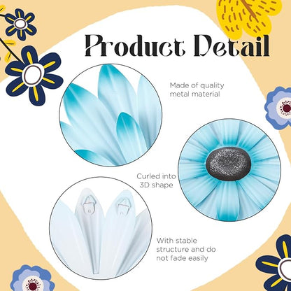 Zhehao 9 Pcs Metal Flower Wall Art Hanging 3D Daisy Decor Metal Flowers Outdoor Decor Multicolored Layered Floral Sunflower Wall Decorations for Home Garden Porch Patio (Stylish Color,6/8/10 Inch)