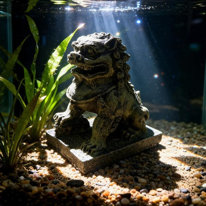 Fish Tank Decorations, Japanese Large Aquarium Decor Accessories with Foo Lions, Bearded Dragon Hideout, Reptile & Amphibian Habitat Hideouts(Yellow Lion)
