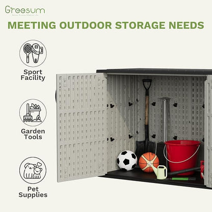 Greesum Outdoor Storage Cabinet, 26 CUFT Deck Box Without Shelves, Waterproof Plastic Storage Shed for Patio Cushions, Gardening Tools, Lockable and Sidehandles, UV Resistant, Beige
