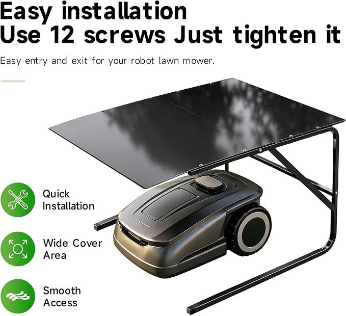 Robot Mower Garage, Protective Cover for All Robotic Lawn Mowers | High Strength Steel Structure+Black PC Material, UV Protection Waterproof, Universal Fit Robot Mower shelter（Large Size）