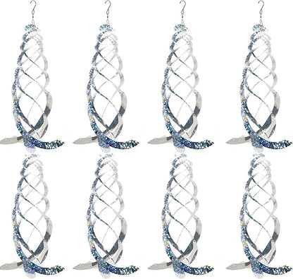 OFFO Bird Reflectors, 15.8 inch Double-Sided Reflective Bird Scare Devices with Stainless Steel Hook, Spiral Reflectors Outdoor Garden Decor for Tree Patio Farm Orchard Porch Pool Window, 8 PCS