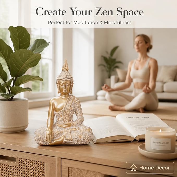 Gold Buddha Statue7.87 Inch for Home Decor- Zen Buddha Statue -Serene Meditation Decor with Blessing Services Included