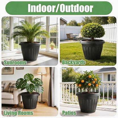RooTrimmer 20 Inch Large Plant Pots Outdoor,Heavy Duty Plastic Planters with Drainage Holes,Black Flower Pots for Patio Porch Garden Indoor Outdoor Plants,Trees & Palms(5 Pack)