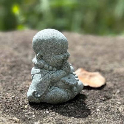 Mini Zen Prayer Buddha Statue, Tiny Sandstone Figurine for Garden Shelf | Mini monk figurine in prayer pose. Perfect for garden, fish tank, desk, or home decor. Symbol of devotion and inner peace