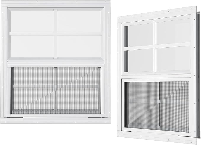 2 Pack Shed Windows - 24" W x 27" H Flush Mount, White Household Windows for Small Playhouses, Barns, Chicken Coops