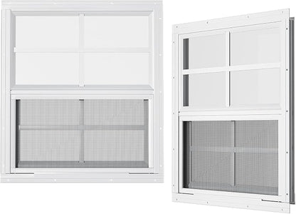 2 Pack Shed Windows - 24" W x 27" H Flush Mount, White Household Windows for Small Playhouses, Barns, Chicken Coops
