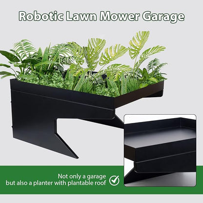 Weatherproof Robotic Lawn Mower Garage With Planter Compatible For All Robotic Lawn Mower Heavy-Duty Metal Shelter for Lawn Mower (27''x24''x14'') UV Protection & Drainage System