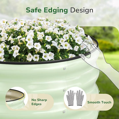 GreatBuddy 2x2x1 ft Round Galvanized Raised Garden Bed, Easy-Assembly Raised Bed with Anti-Cut Gloves & Tools, Rust-Proof Garden Bed for Outdoor, Vegetables, Herbs, Small Trees, Green