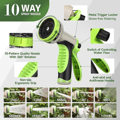 Metal Garden Hose 100 ft Stainless Steel Water Hose Heavy Duty Flexible Lightweight Durable Long No Kink Hoses Pipe with 10 Function Nozzle Strong 3/4’’ Solid Brass Fitting for Outdoor Yard