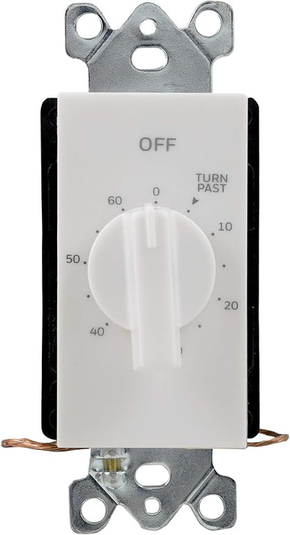 UltraPro 60-Minute In-Wall Spring Wound Countdown Timer Switch, Mechanical Timer for Lights, Bathroom & Exhaust Fans, No Neutral Wire Required, White, 41081