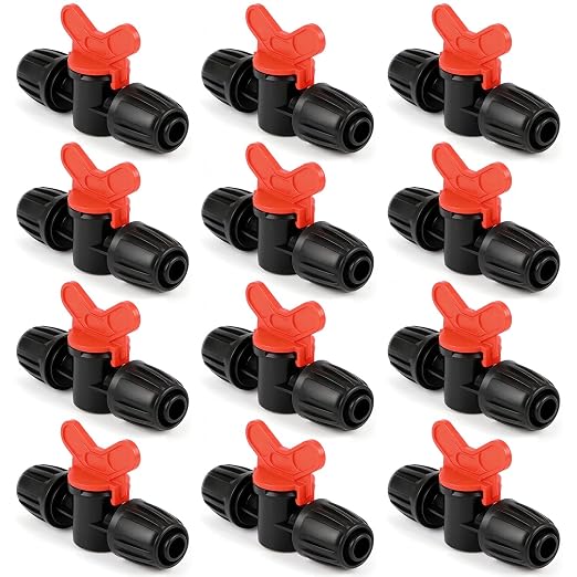 12 Pack 1/2 Inch Drip Irrigation Valve Fittings (1/2" ID x 0.6-0.65" OD), 1/2'' Dripline Barbed Shut Off Valve Connectors with Anti-Drop Lock Nuts for Garden Lawn Irrigation System Connection
