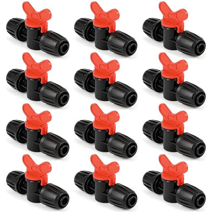 12 Pack 1/2 Inch Drip Irrigation Valve Fittings (1/2" ID x 0.6-0.65" OD), 1/2'' Dripline Barbed Shut Off Valve Connectors with Anti-Drop Lock Nuts for Garden Lawn Irrigation System Connection