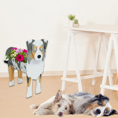 Australian Shepherd Dog Planter Pots, 9.45 x 5.41 x 13.39 Inches | Dog Flower Pot, Cute Animal Shaped Plant Pot, Gifts for Women & Pet Lovers, Indoor Outdoor Garden Home Office Decor