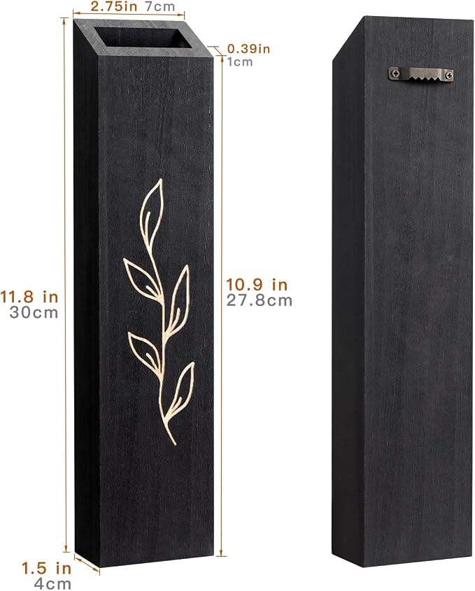 Wood Wall Planter, Farmhouse 4 Pack Indoor Pocket Wall Vases Decor for Living Room Bedroom Dried Flowers Faux Greenery Plants (Black)