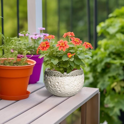 Ceramic Pots for Plants - 6 Inch Plant Pot with Drainage Hole and Plug, Round Modern Planters for Indoor Plants, Decorative Planters, Bookshelf Decor, Gifts for Plant Lovers, Beige-Grey