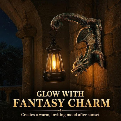 Solar Dragon Tree Hugger Statue Wall Decor - Whimsical Garden Statue with Solar Lantern, Outdoor&Yard Decor, Fantasy Dragon Figurine for Trees, Walls, or Fences - Unique Gifts for Women & Men